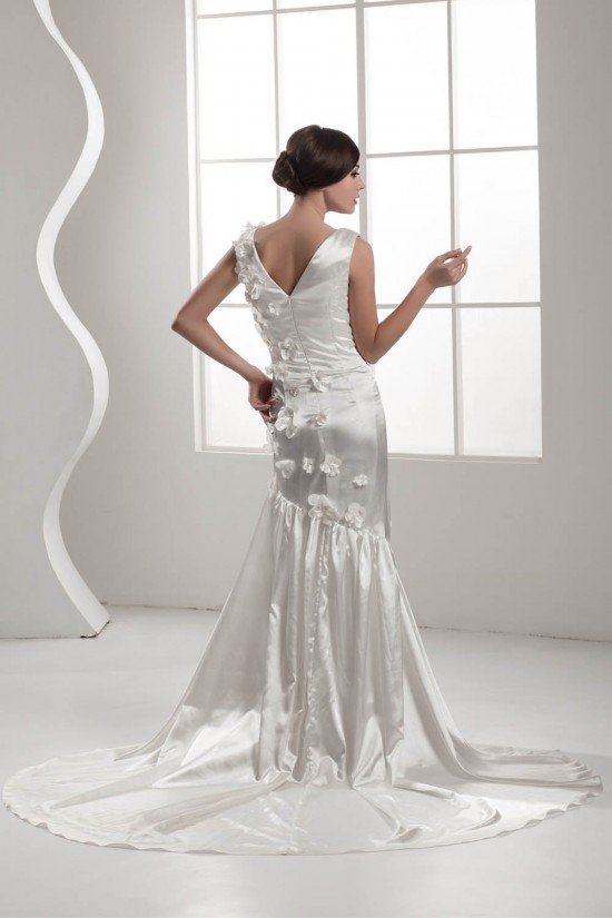 V-Neck Satin Sleeveless Handmade Flowers Wedding Dresses 2031045 V-Neck Satin Sleeveless Handmade Flowers Wedding Dresses 2031045