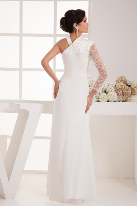 Sheath/Column V-Neck Beading One Sleeve Floor-Length Wedding Dresses 2031046 Sheath/Column V-Neck Beading One Sleeve Floor-Length Wedding Dresses 2031046