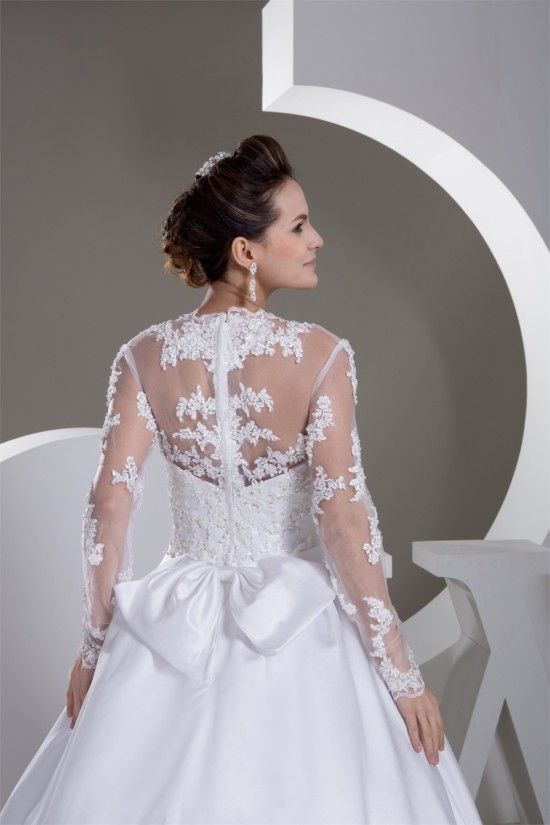 A-Line V-Neck Satin Fine Netting Long Sleeve Beaded Lace Wedding Dresses 2031047 A-Line V-Neck Satin Fine Netting Long Sleeve Beaded Lace Wedding Dresses 2031047