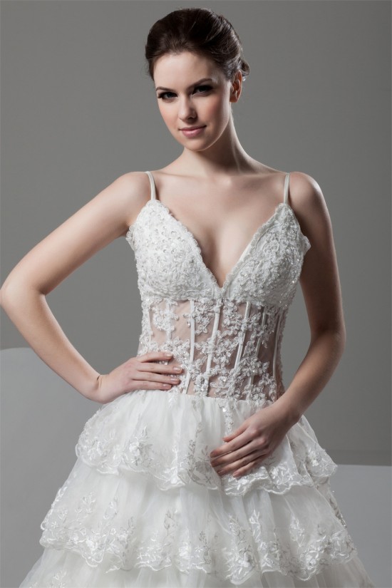 A-Line V-Neck Satin Organza Sleeveless Lace Embellished Wedding Dresses 2031048 A-Line V-Neck Satin Organza Sleeveless Lace Embellished Wedding Dresses 2031048