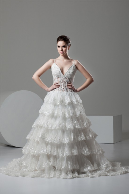 A-Line V-Neck Satin Organza Sleeveless Lace Embellished Wedding Dresses 2031048 A-Line V-Neck Satin Organza Sleeveless Lace Embellished Wedding Dresses 2031048