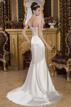 V-Neck Satin Silk like Satin Mermaid/Trumpet Beaded Wedding Dresses 2031049