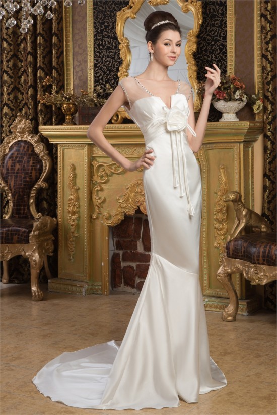 V-Neck Satin Silk like Satin Mermaid/Trumpet Beaded Wedding Dresses 2031049 V-Neck Satin Silk like Satin Mermaid/Trumpet Beaded Wedding Dresses 2031049