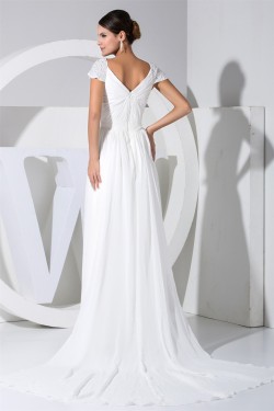 Sheath/Column Cap Sleeve Chiffon Wedding Dresses 2030105