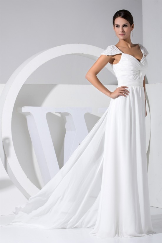 Sheath/Column Cap Sleeve Chiffon Wedding Dresses 2030105 Sheath/Column Cap Sleeve Chiffon Wedding Dresses 2030105