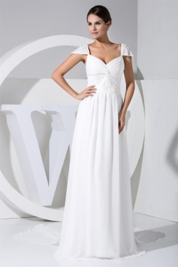 Sheath/Column Cap Sleeve Chiffon Wedding Dresses 2030105