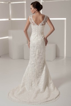 V-Neck Sleeveless Mermaid/Trumpet Satin Lace Fine Netting Wedding Dresses 2031050