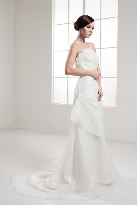 A-Line Sleeveless Strapless Beaded Wedding Dresses 2031051