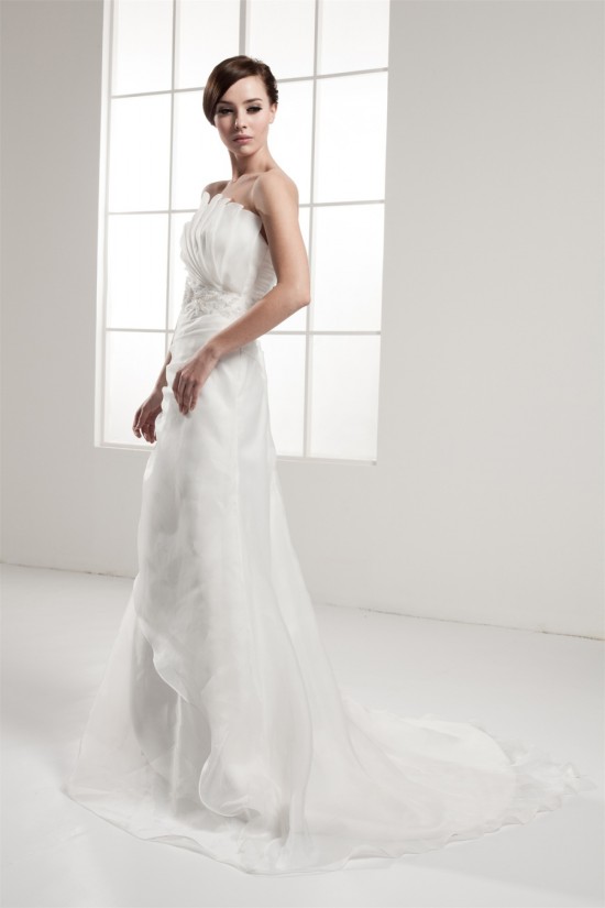 A-Line Sleeveless Strapless Beaded Wedding Dresses 2031051