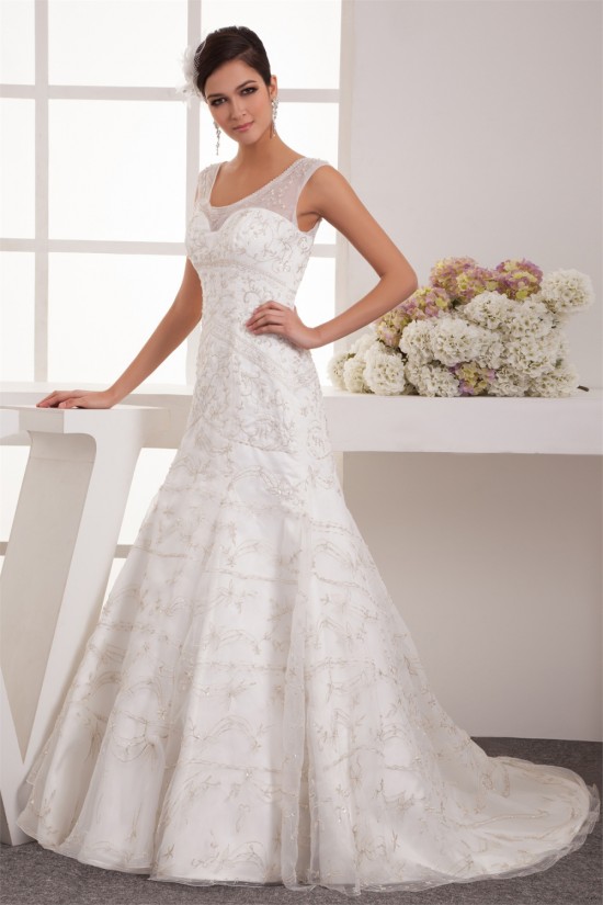 Scoop Satin Organza A-Line Wedding Dresses 2031052