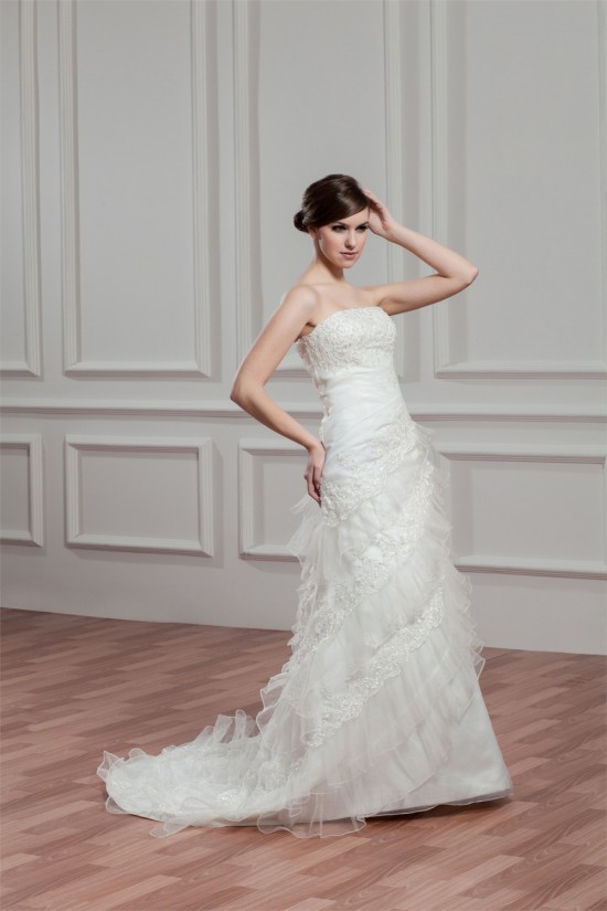 Wholesale Strapless Satin Organza Sleeveless A-Line Wedding Dresses 2031056 Wholesale Strapless Satin Organza Sleeveless A-Line Wedding Dresses 2031056