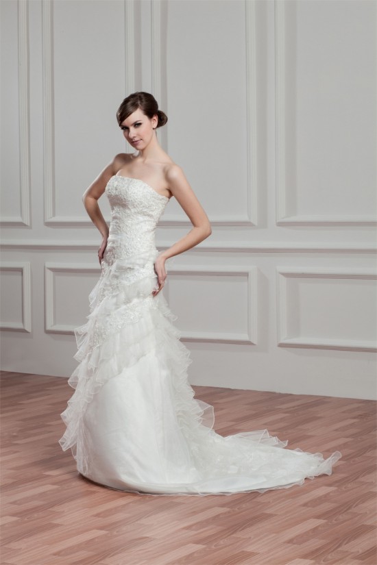 Wholesale Strapless Satin Organza Sleeveless A-Line Wedding Dresses 2031056 Wholesale Strapless Satin Organza Sleeveless A-Line Wedding Dresses 2031056