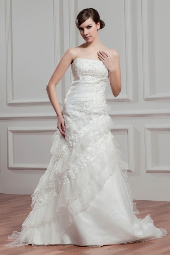 Wholesale Strapless Satin Organza Sleeveless A-Line Wedding Dresses 2031056 Wholesale Strapless Satin Organza Sleeveless A-Line Wedding Dresses 2031056