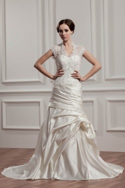Wonderful A-Line Portrait Sleeveless V-Neck Lace Wedding Dresses 2031057