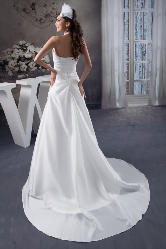 Wonderful A-Line Satin Taffeta Sleeveless Halter Wedding Dresses 2031058 Wonderful A-Line Satin Taffeta Sleeveless Halter Wedding Dresses 2031058