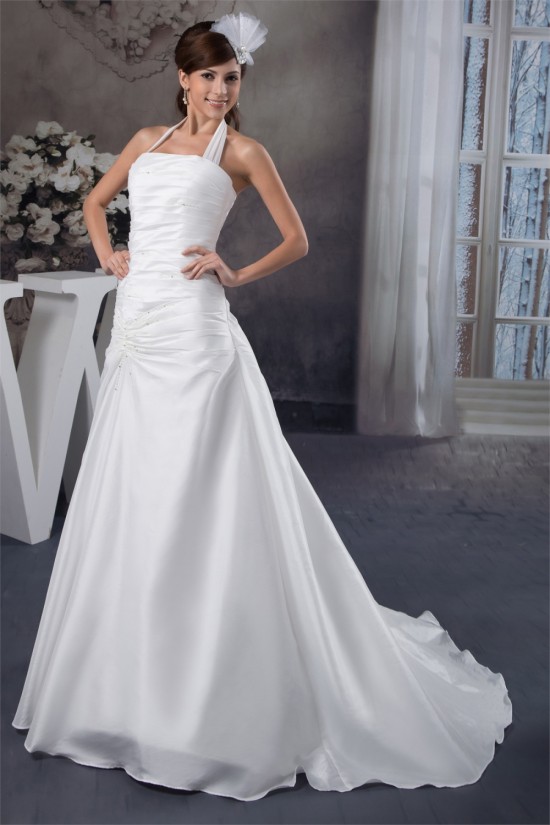 Wonderful A-Line Satin Taffeta Sleeveless Halter Wedding Dresses 2031058 Wonderful A-Line Satin Taffeta Sleeveless Halter Wedding Dresses 2031058