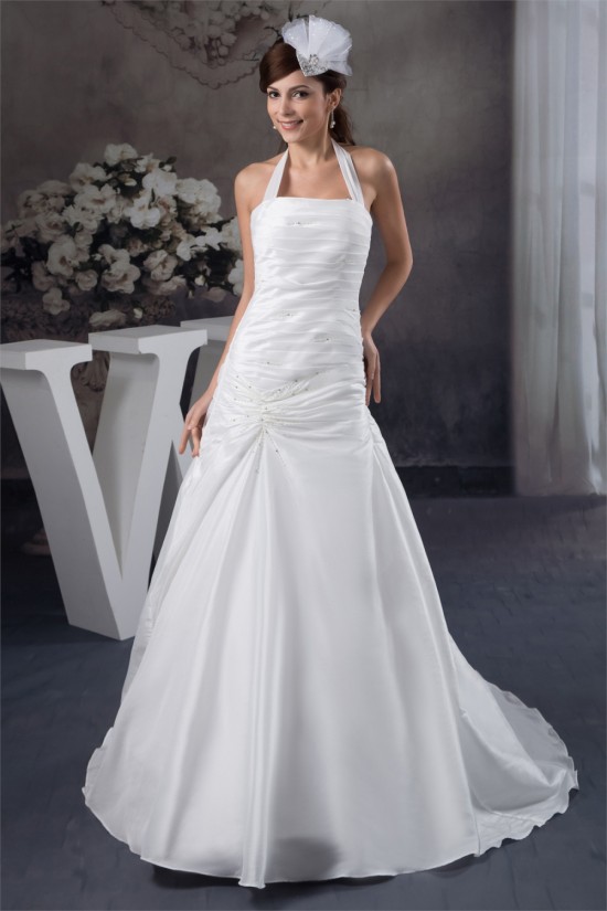 Wonderful A-Line Satin Taffeta Sleeveless Halter Wedding Dresses 2031058 Wonderful A-Line Satin Taffeta Sleeveless Halter Wedding Dresses 2031058