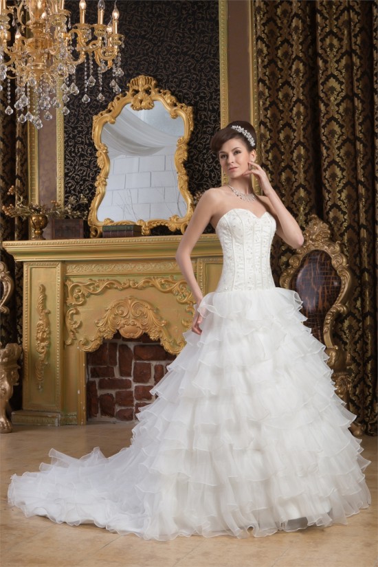 Wonderful A-Line Sleeveless Satin Sweetheart Beaded Wedding Dresses 2031059