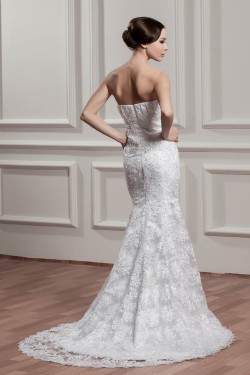 Trumpet/Mermaid Strapless Lace Court Train Beaded Wedding Dresses 2031060