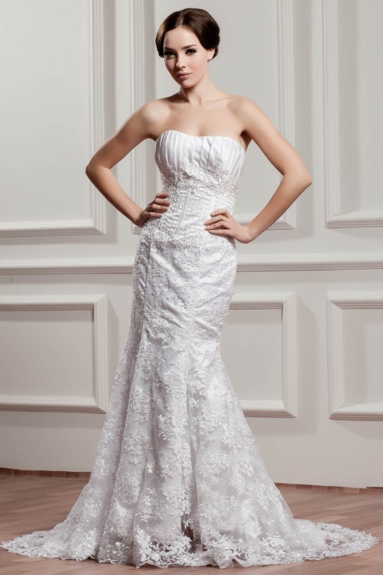 Trumpet/Mermaid Strapless Lace Court Train Beaded Wedding Dresses 2031060 Trumpet/Mermaid Strapless Lace Court Train Beaded Wedding Dresses 2031060