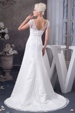Wonderful A-Line Sleeveless V-Neck Satin Lace Wedding Dresses 2031061