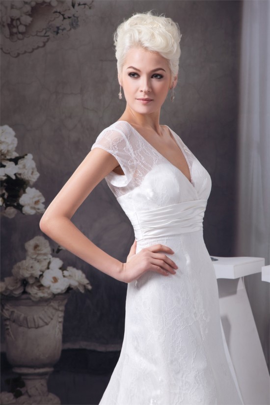 Wonderful A-Line Sleeveless V-Neck Satin Lace Wedding Dresses 2031061