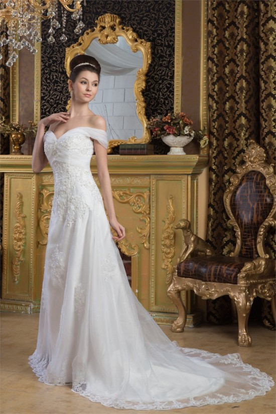 Wonderful Off-the-Shoulder A-Line Sleeveless Beaded Lace Wedding Dresses 2031065 Wonderful Off-the-Shoulder A-Line Sleeveless Beaded Lace Wedding Dresses 2031065