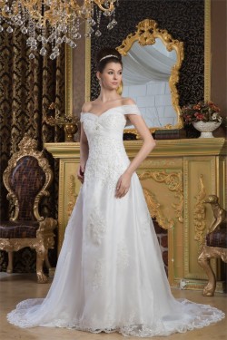 Wonderful Off-the-Shoulder A-Line Sleeveless Beaded Lace Wedding Dresses 2031065