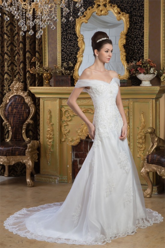Wonderful Off-the-Shoulder A-Line Sleeveless Beaded Lace Wedding Dresses 2031065 Wonderful Off-the-Shoulder A-Line Sleeveless Beaded Lace Wedding Dresses 2031065