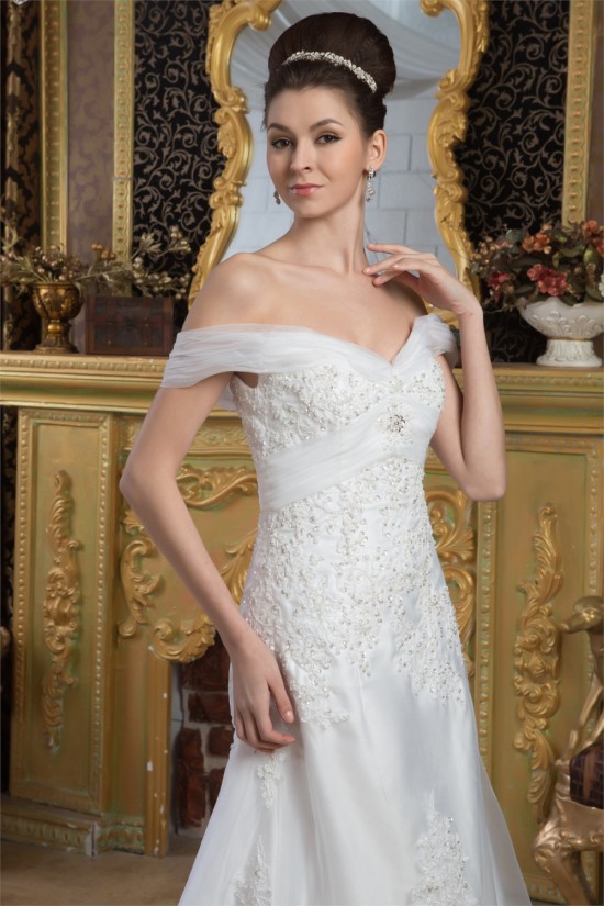 Wonderful Off-the-Shoulder A-Line Sleeveless Beaded Lace Wedding Dresses 2031065 Wonderful Off-the-Shoulder A-Line Sleeveless Beaded Lace Wedding Dresses 2031065