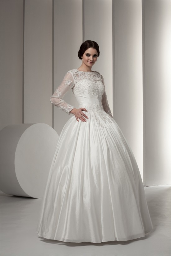 Wonderful Portrait Long Sleeve Satin Fine Netting Lace Floor-Length Wedding Dresses 2031066 Wonderful Portrait Long Sleeve Satin Fine Netting Lace Floor-Length Wedding Dresses 2031066