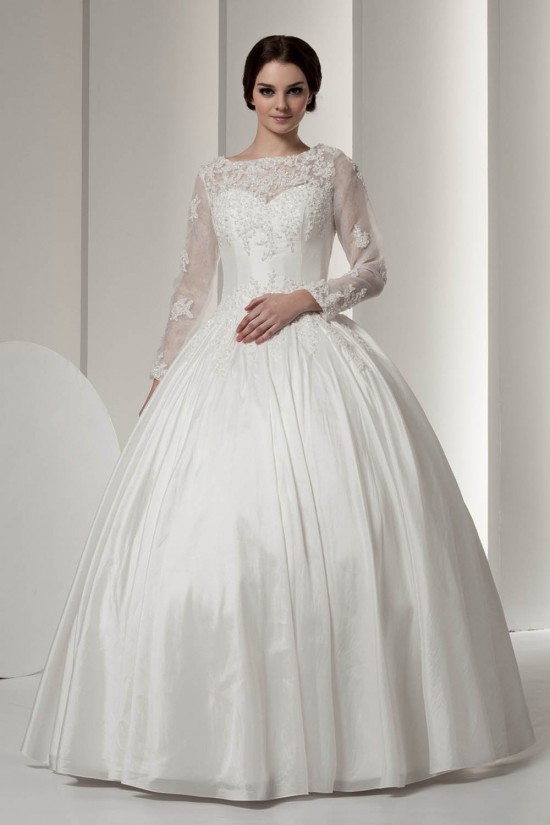 Wonderful Portrait Long Sleeve Satin Fine Netting Lace Floor-Length Wedding Dresses 2031066 Wonderful Portrait Long Sleeve Satin Fine Netting Lace Floor-Length Wedding Dresses 2031066