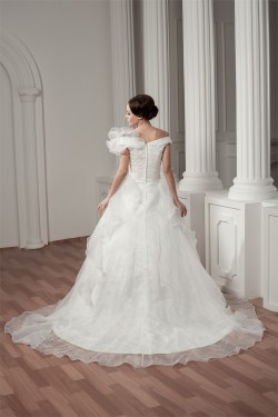 Wonderful Satin Sleeveless A-Line Off-the-Shoulder Wedding Dresses 2031068