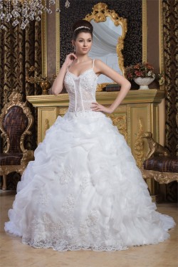 Wonderful Satin Sleeveless Spaghetti Straps A-Line Beaded Wedding Dresses 2031069