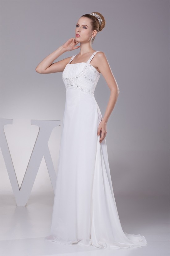 A-Line Chiffon Spaghetti Straps Beaded Wedding Dresses 2030107