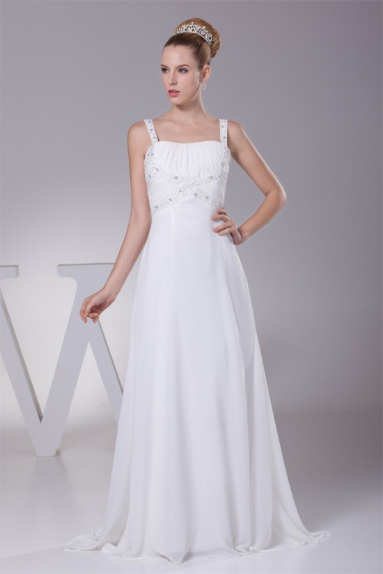 A-Line Chiffon Spaghetti Straps Beaded Wedding Dresses 2030107