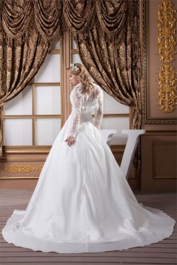 Wonderful A-Line Sweetheart Satin Lace Taffeta Wedding Dresses with A Long Sleeve Jacket 2031075