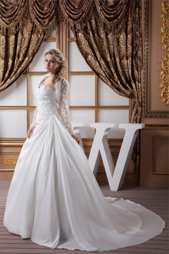 Wonderful A-Line Sweetheart Satin Lace Taffeta Wedding Dresses with A Long Sleeve Jacket 2031075 Wonderful A-Line Sweetheart Satin Lace Taffeta Wedding Dresses with A Long Sleeve Jacket 2031075