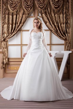 Wonderful A-Line Sweetheart Satin Lace Taffeta Wedding Dresses with A Long Sleeve Jacket 2031075