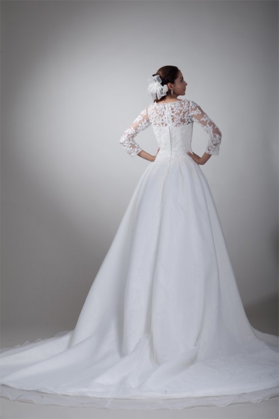 A-Line 3/4 Length Sleeve Satin Organza Scoop Most Beautiful Wedding Dresses 2031076 A-Line 3/4 Length Sleeve Satin Organza Scoop Most Beautiful Wedding Dresses 2031076
