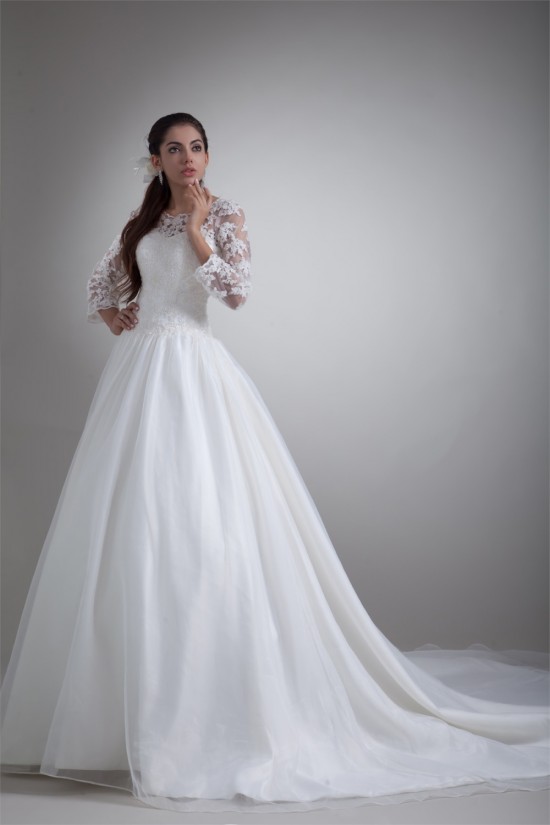 A-Line 3/4 Length Sleeve Satin Organza Scoop Most Beautiful Wedding Dresses 2031076 A-Line 3/4 Length Sleeve Satin Organza Scoop Most Beautiful Wedding Dresses 2031076