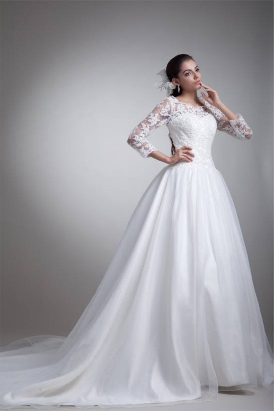A-Line 3/4 Length Sleeve Satin Organza Scoop Most Beautiful Wedding Dresses 2031076 A-Line 3/4 Length Sleeve Satin Organza Scoop Most Beautiful Wedding Dresses 2031076