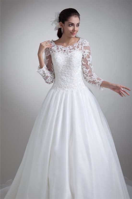 A-Line 3/4 Length Sleeve Satin Organza Scoop Most Beautiful Wedding Dresses 2031076 A-Line 3/4 Length Sleeve Satin Organza Scoop Most Beautiful Wedding Dresses 2031076