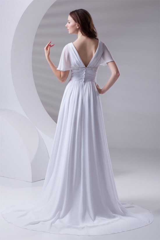 A-Line Chiffon Satin Flared Sleeves V-Neck Wedding Dresses 2031077 A-Line Chiffon Satin Flared Sleeves V-Neck Wedding Dresses 2031077