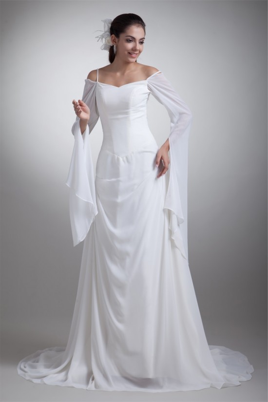 A-Line Chiffon Satin Spaghetti Straps 3/4 Length Sleeve Wedding Dresses 2031078 A-Line Chiffon Satin Spaghetti Straps 3/4 Length Sleeve Wedding Dresses 2031078