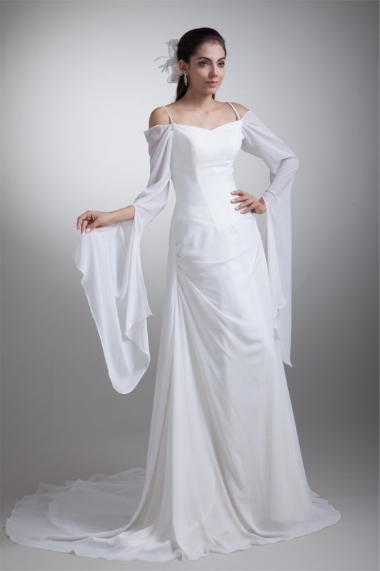 A-Line Chiffon Satin Spaghetti Straps 3/4 Length Sleeve Wedding Dresses 2031078 A-Line Chiffon Satin Spaghetti Straps 3/4 Length Sleeve Wedding Dresses 2031078