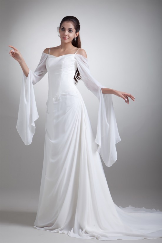 A-Line Chiffon Satin Spaghetti Straps 3/4 Length Sleeve Wedding Dresses 2031078 A-Line Chiffon Satin Spaghetti Straps 3/4 Length Sleeve Wedding Dresses 2031078