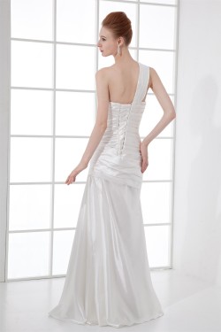 A-Line Floor-Length Sleeveless One-Shoulder Beaded Wedding Dresses 2031079
