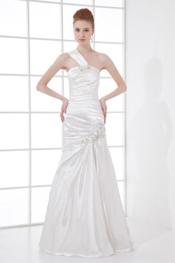 A-Line Floor-Length Sleeveless One-Shoulder Beaded Wedding Dresses 2031079