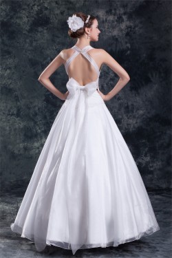 A-Line Satin Lace Organza Halter Sleeveless Embellished Wedding Dresses 2031080